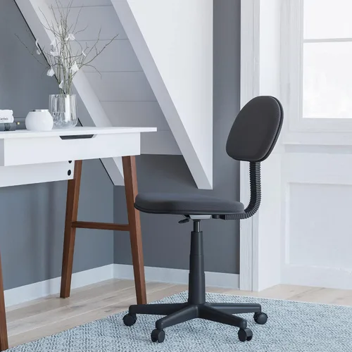Miniatura 2 de Flash Furniture Silla de oficina giratoria de respaldo bajo Silla de estudiante negra ajustable con asiento y respaldo de malla acolchada Silla