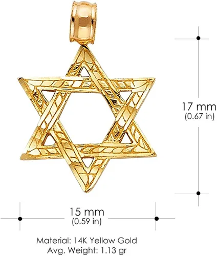 Miniatura 3 de Ioka Colgante de estrella de David de oro amarillo de 14 quilates con cadena de trigo de 0.035in