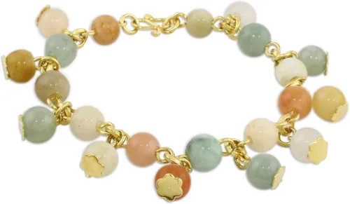 Miniatura 2 de NOVICA Pulsera de eslabones de cuarzo de jade chapada en oro hecha a mano de 18 quilates con cierre de gancho, latón multicolor, verde, piedra natal
