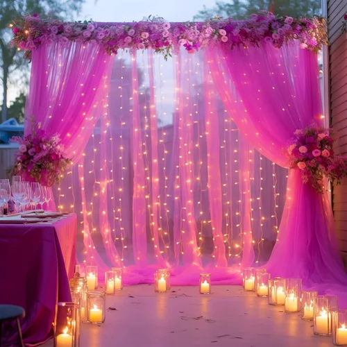 Miniatura 22 de Cortina de telón de fondo de tul negro de 10 x 10 pies con cadena de luces para fiestas, cortinas de fondo de fotos transparentes para bodas