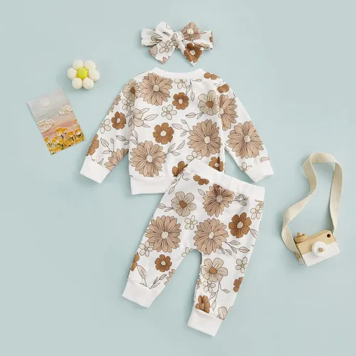 Miniatura 61 de Mandizy Conjunto de ropa de bebé niña otoño 3 6 9 12 18 24 meses sudadera de manga larga y pantalones con estampado floral y diadema