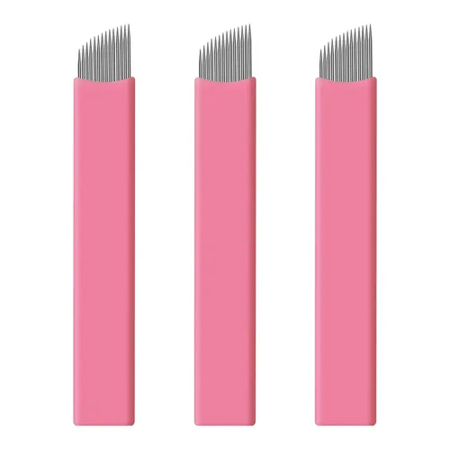 Miniatura 11 de 50 piezas de hoja de microblading desechables rosa #16 nano-cuchillas 0.006 in nano-agujas perfectas para trazos de cabello, cejas, agujas más finas