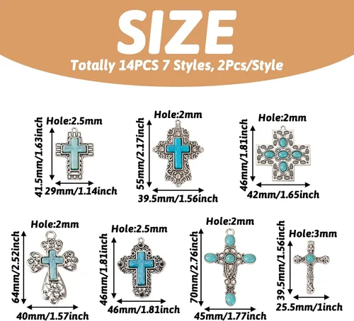 Miniatura 6 de Pandahall - 14 dijes de cruz de piedra turquesa, estilo tibetano, turquesa, gran colgante, aleación, religión, cruz, joyería de turquesa occidental