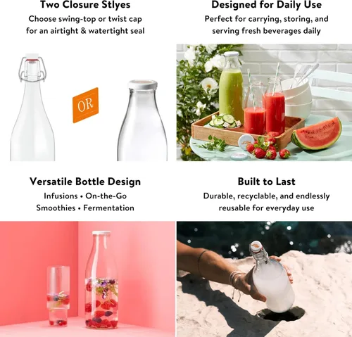 Miniatura 4 de Le Parfait Botellas francesas de vidrio con tapa abatible, 1 litro (32 onzas), paquete de 3 botellas herméticas a prueba de fugas para kombucha