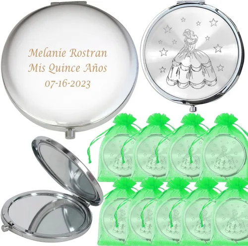 WE Personaized Mis Quince Años (12 PCS) Sweet 15, Sweet Sixteen, Quinceañera, Mis 15 años Espejo compacto (verde)
