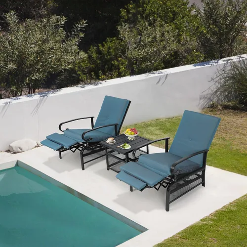Miniatura 6 de Oakcloud Sillón Ajustable para Exteriores Silla Reclinable Relajante de Metal para Patio con Cojines Extraíbles (Azul Pavo Real)