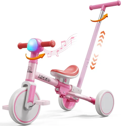 Miniatura 9 de Ridego - Triciclo 5 en 1 para niños pequeños de 2 a 5 años, bicicleta de equilibrio para niños y bicicleta de empuje para niños pequeños con mango