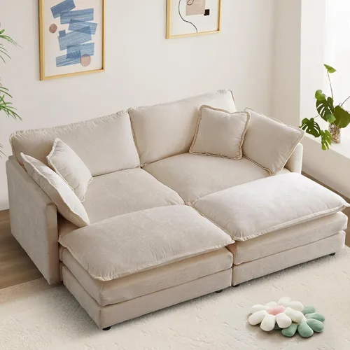 Miniatura 35 de Sofá seccional modular convertible de 76.7", sofás de dos plazas de chenilla con asiento profundo y cojines tipo loveseat para sala de estar, Beige