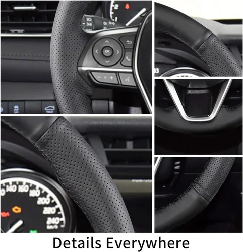 Miniatura 2 de Funda de volante cosida a mano, compatible con Toyota RAV4 SUV 2019-2024 / Avalon 2019-2022 / Camry 2018-2024 / Corolla 2020-2025, funda de cuero