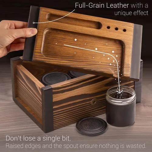 Miniatura 3 de SPLENDSTOR Kit grande – Caja de almacenamiento de madera con bandeja decorativa y paquete de 3 tarros de vidrio herméticos y bloqueo UV para hierbas