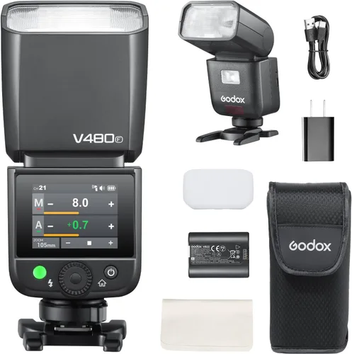 Miniatura 14 de Godox V480-S V480 Flash para Sony, Speedlite con Pantalla Táctil, GN50 de Alta Salida, Carga USB-C, Reciclaje Rápido de 1.7s, 650 Parpadeos