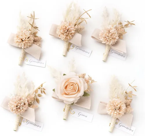 Miniatura 44 de Ling's Moment Boutonniere para Hombres Boda, Juego de 6, Novio y Padrinos Boutonniere para Boda Regreso a Casa Halloween Ceremonia Aniversario, Cena