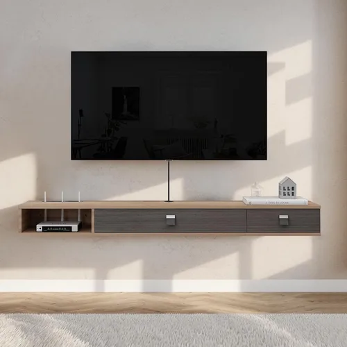 Miniatura 2 de Pmnianhua Estante flotante para TV, soporte flotante de TV de 63 pulgadas, consola multimedia, consola de TV de pared, estante de entretenimiento