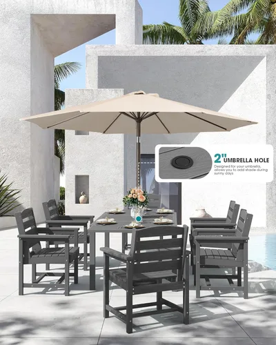 Miniatura 2 de SERWALL Juego de comedor para exteriores de 9 piezas, mesa de comedor expandible de 60 a 83 pulgadas y 8 sillas de polietileno de alta densidad
