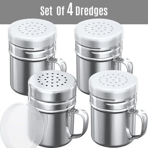 Miniatura 6 de CUSINIUM Cocteleras de dragado de sal y pimienta de acero inoxidable de 6 onzas, con tapa de plástico, con asa, paquete de 4