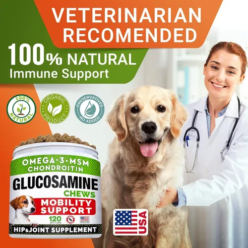Miniatura 5 de Golosinas de glucosamina para perros, suplemento para articulaciones con aceite de pescado omega-3, condroitina, MSM, masticables de movilidad