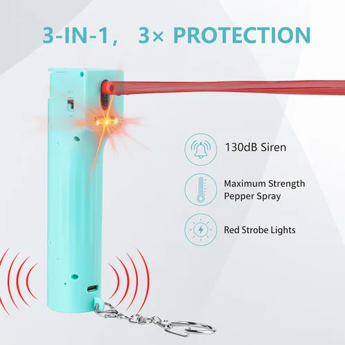 Miniatura 2 de 3-in-1 Personal Alarm Safety Keychain Set, Max Strength Pepper Gel & 130 dB Siren & Strobe Lights, UV Marking Dye & Flip-top Cap & Rechargeable &