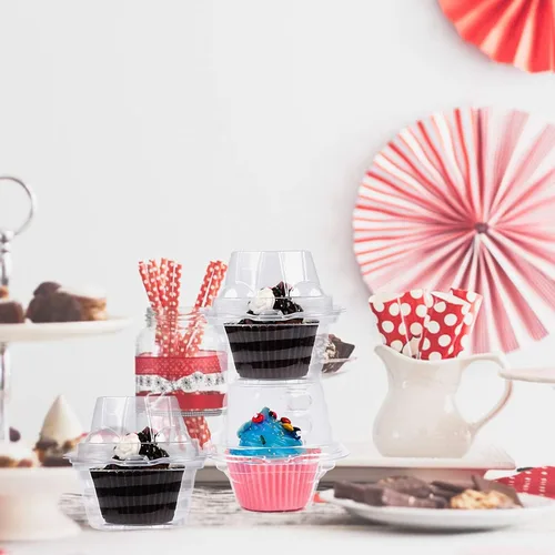 Miniatura 8 de NPLUX 150 unidades de contenedores individuales para cupcakes, cajas de plástico para cupcakes, soportes para cupcakes apilables, contenedor