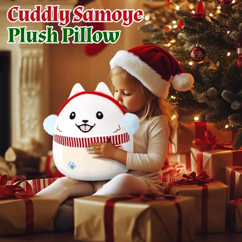 Miniatura 3 de Almohada de felpa para perro samoyedo de Navidad 2026, lindos peluches de cachorros, juguete de regalo de Navidad para niños y niñas, decoración