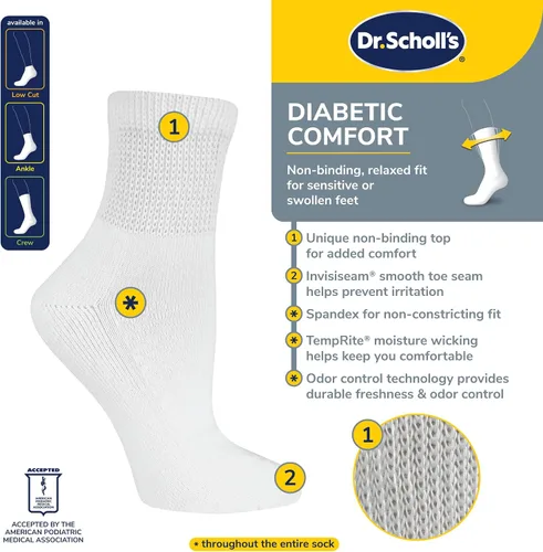 Miniatura 6 de Dr. Scholl's Calcetines circuladores y diabetes para mujer – Paquetes de 4, 6 y 12 pares – Control de la humedad no vinculante
