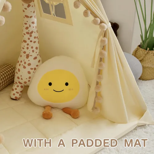 Miniatura 2 de WIRHAO Tienda de campaña tipi para niños con alfombrilla acolchada, lona de algodón, tipi con pompón para niños pequeños, tienda de campaña