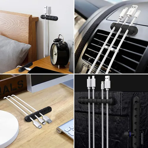 Miniatura 6 de SOULWIT Clips de soporte para cables, paquete de 3 clips organizadores de cables de silicona autoadhesivos para escritorio, cable de carga USB