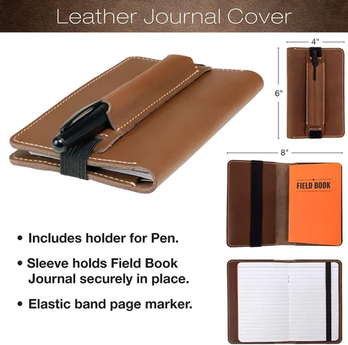 Miniatura 3 de Excello Global Products Juego de regalo de funda de cuaderno de cuero cosido hecho a mano: incluye bolígrafo y 5 cuadernos de campo, compatible