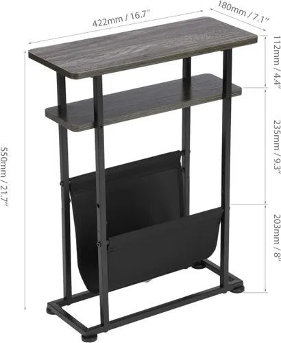 Miniatura 3 de Mesa auxiliar estrecha y pequeña para espacios pequeños, mesa auxiliar delgada con revistero, mesa auxiliar estrecha para sala de estar, sofá, Gris