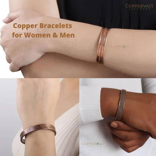 Miniatura 2 de Pulseras de cobre para hombres y mujeres Juego de 3 con caja de regalo Hecho a mano 100% cobre Regalo para mujeres y hombres
