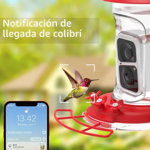 Miniatura 4 de Soliom Comedero de colibríes con cámara, comedero inteligente para pájaros con vista en vivo 2K, identificación de especies AI, a prueba de fugas