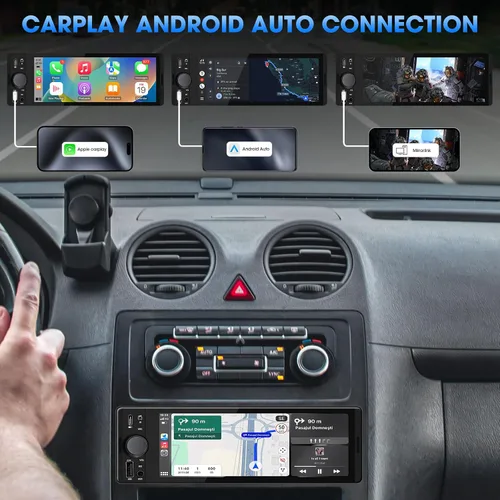 Miniatura 2 de Estéreo CarPlay de un solo DIN: Radio de coche con pantalla táctil automática Android para vehículos clásicos - Pantalla IPS de 6.5 pulgadas