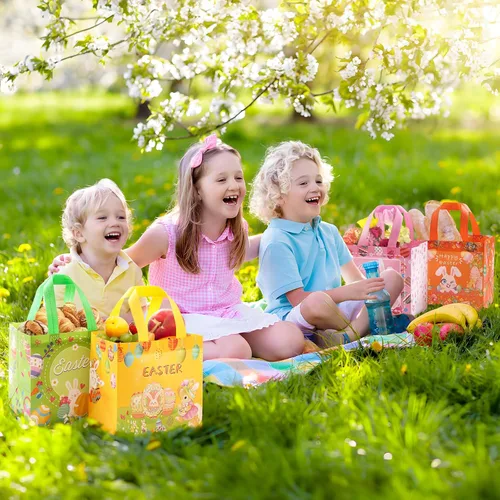Miniatura 7 de YANGTE Paquete de 36 bolsas de regalo de Pascua, cestas de Pascua, bolsas de regalo no tejidas para niños con asa, suministros de fiesta