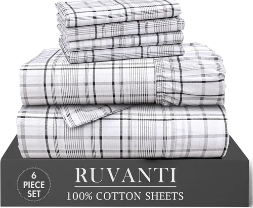 Miniatura 50 de RUVANTI 6 Piezas Sábanas de Algodón - 100% Algodón Natural Suave, Ligeras y Transpirables Sábanas de Percal Crujiente, Sábanas de Cama Tamaño Full