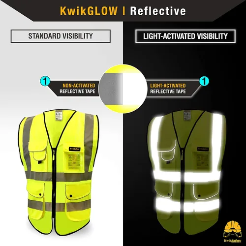 Miniatura 3 de KwikSafety - Charlotte, NC - Chaleco de seguridad superior [9 bolsillos únicos y ribete reflectante de bolsillo] Clase 2 ANSI probado OSHA