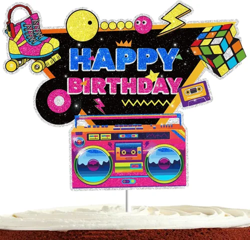 Decoración de pastel de los años 90 para hombres y mujeres, suministros de fiesta de feliz cumpleaños de los 80, decoraciones de fiesta de los años