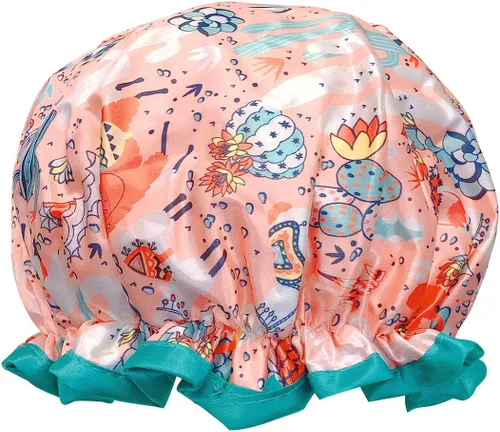 Miniatura 12 de allydrew Gorros de ducha impermeables reutilizables para cabello largo, cerezas