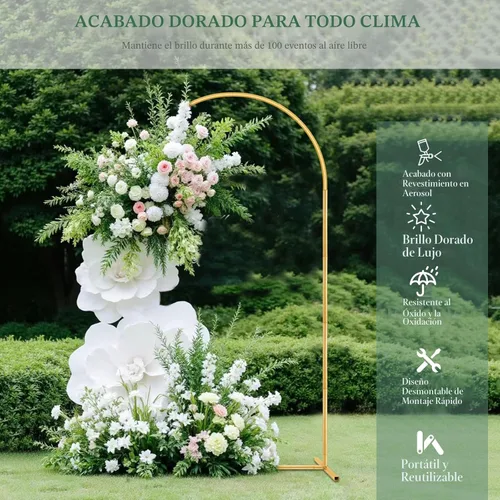 Miniatura 3 de WellSign Soporte de Arco de Fondo de Boda de Metal de 6.6 Pies para Fiestas, Kit de Soporte de Arco de Globos Dorado para Baby Shower, Ceremonia