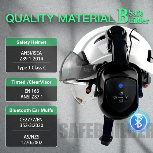 Miniatura 4 de Casco de seguridad SAFEBUILDER con visera, orejeras Bluetooth SNR 26dB, sombrero duro con viseras, orejeras montadas, sombreros duros ventilados