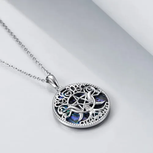 Miniatura 4 de YFN Collar con dije de triple luna y diosa de plata esterlina, pentagrama y ópalo, collar con dije de ópalo pagano, amuleto mágico wiccano, árbol