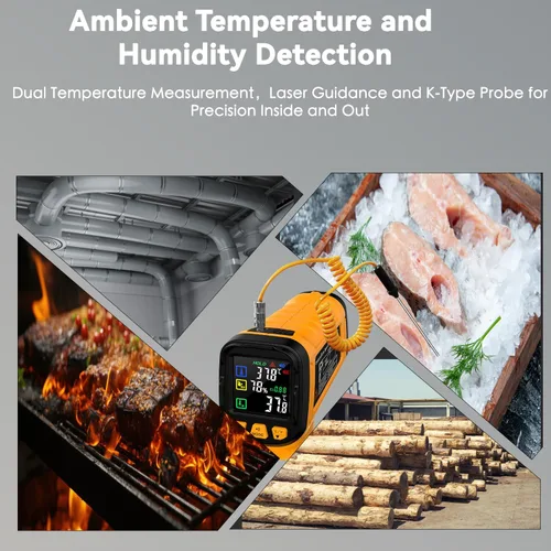Miniatura 6 de Pistola de temperatura de termómetro infrarrojo -58°F a 1796°F, pistolas de temperatura de modo dual 50:1 con termopar tipo K para lecturas 58°F a