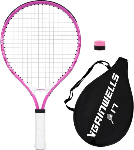 Miniatura 19 de Raqueta de tenis para niños de 17"-23" para edades de 2-9 años, ligera y duradera, incluye 1 raqueta de tenis para niños pequeños y 1 cintas
