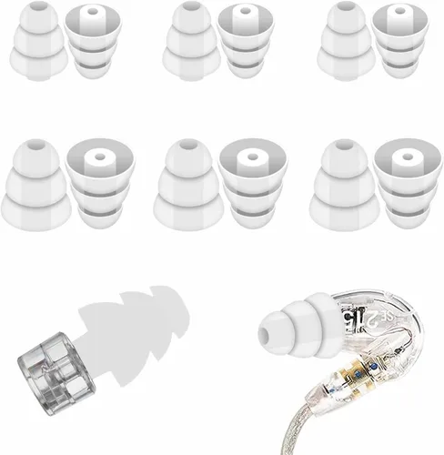 Miniatura 7 de Tamaño pequeño, 6 pares de triple brida compatibles con puntas Shure SE215 Pro, reducción de ruido con orificio de conector de 0.079 in, auriculares