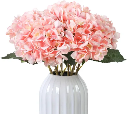 Miniatura 8 de Kisflower Flores artificiales de hortensias azules, 6 unidades, flores falsas para centro de mesa, flores de hortensias de seda azul con tallos
