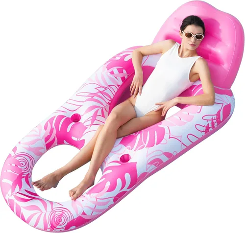 Sloosh Flotadores inflables para piscina, tumbona para adultos, flotador de piscina flotante, silla reclinable flotante con portavasos y reposapiés