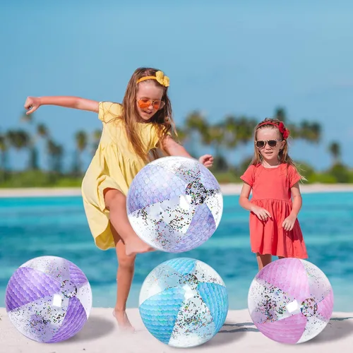 Miniatura 5 de Honoson Bola de playa de sirena de 16 pulgadas, bola de playa inflable gigante con purpurina, bola de playa con purpurina, regalos de fiesta