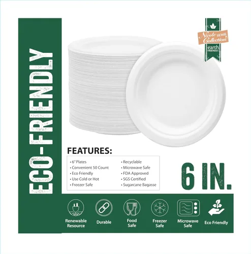 Miniatura 3 de Nicole Home Collection 1000 platos de papel desechables compostables resistentes de 6 pulgadas, 100% bagazo, biodegradables, ecológicos, caña