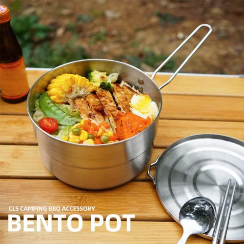 Miniatura 4 de DenpenTEC - Olla de acero inoxidable con tapa y mango plegable, olla Bento de gran capacidad de 1.5 L para acampar y senderismo