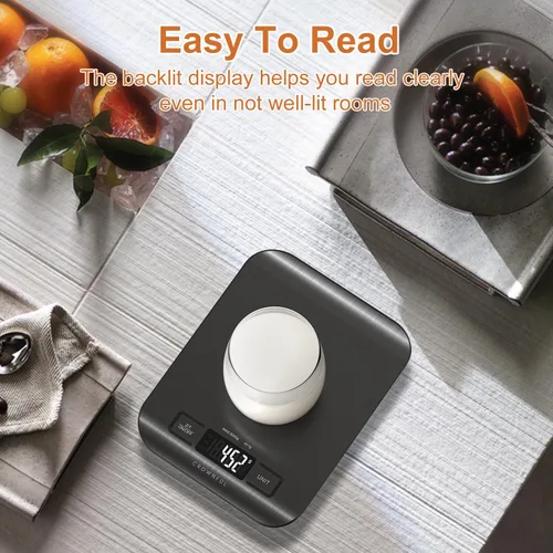 Miniatura 7 de CROWNFUL Báscula de Alimentos, Básculas Digitales de Cocina de 11 lb con Batería Tipo Moneda Integrada, Pesa en Onzas y Gramos para Cocinar y Negro