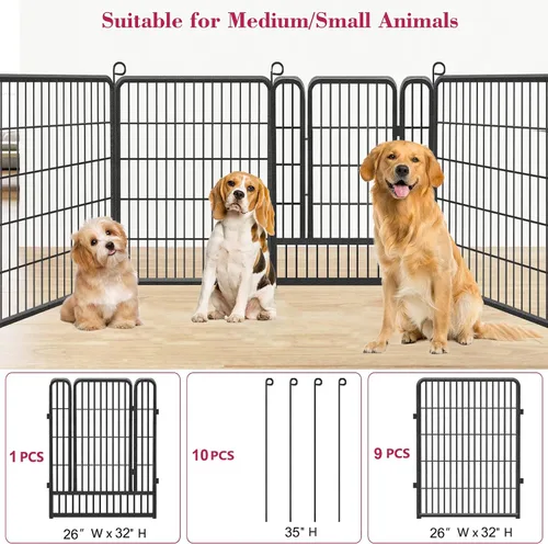 Miniatura 7 de Corralito para perros, 32 pulgadas, 10 paneles cerca para perros de exterior, corral para perros de interior antióxido, corral para mascotas