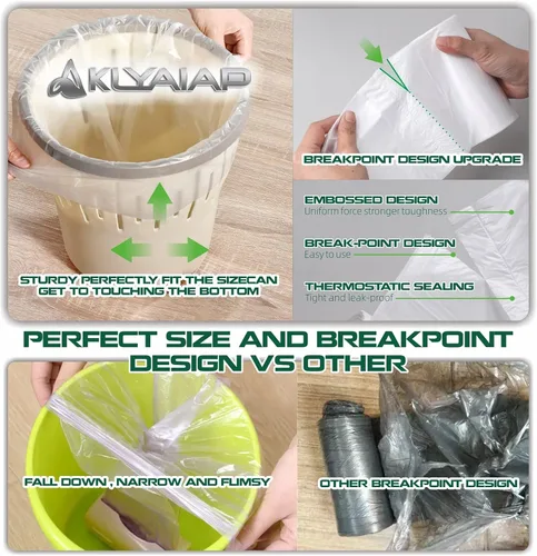 Miniatura 4 de 220 bolsas de basura pequeñas biodegradables de 4 galones, resistentes a desgarros y fugas, sin perfume, para el hogar y la cocina, 5 rollos
